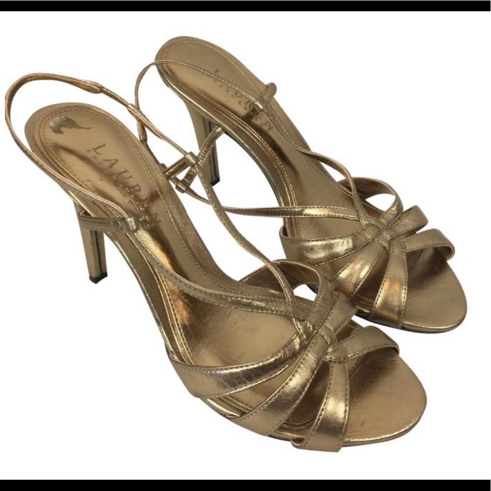 Ralph Lauren Gold Metallic Heeled Sandals
